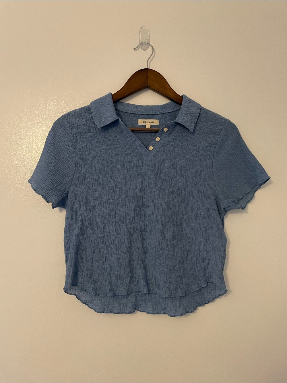 Madewell Button Down Crinkle Polo Crop Top